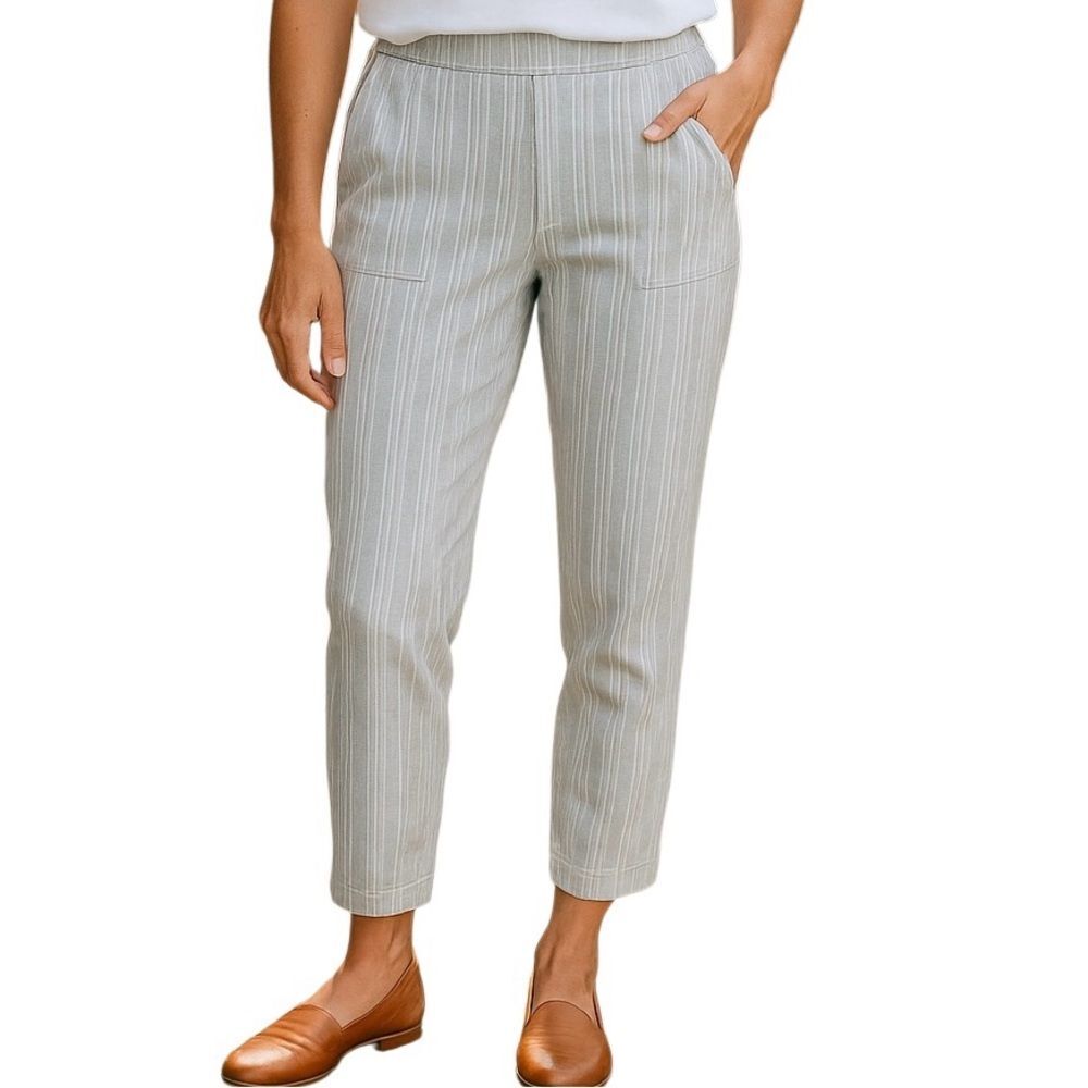 Soho Apparel Dress Pants Pull On Cropped Fit Beige Tan PinStripes Stretchy SZ XL